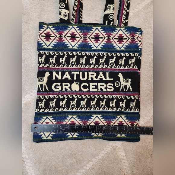 Patterned Wool Tote Bag - Black and Cream Natural Grocers Lama Lana Fabric Bag - Picture 4 of 7